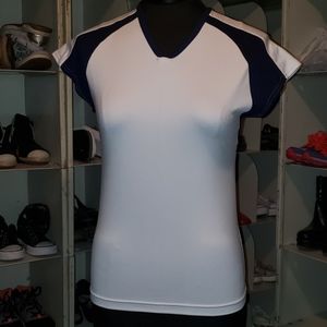 Russell Athletic white navy stretchy top xs